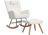 Sedia A Dondolo Ergonomica Abrihome Con Cuscino Per La Testa E Poggiapiedi, Reclinabile Con Braccioli, Bianco - Portata 130 Kg