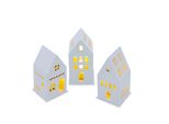 1.10 Casette Led In Legno Bianco - Set Di 3 / Ciascuna Di Circa 13 Cm - Casetta Decorativa In 3 Motivi Diversi