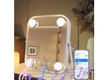 Zelurxx Specchio Per Il Trucco Bluetooth, Con Illuminazione, Specchio Cosmetico Con 4 Luci Led, Touch Control, Ruotabile A 360°, 22 X 25 Cm, Specchio, Bianco