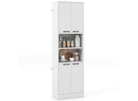 Costway Armadio Da Cucina Alto 190 Cm, Mobile Alto Con Ante, Ripiani, Cerniere Di Sicurezza E Protezione Antiribaltamento, Credenza Indipendente Multiuso Per Sala Da Pranzo, Soggiorno Bianco