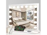 Zelurxx Specchio, Con Illuminazione, Porta Di Ricarica Di Tipo C E Usb, Con Display E 15 Luci Dimmer, 3 Modalità Di Illuminazione Led, Specchio Per Il Trucco, Bianco, 58 X 48 Cm