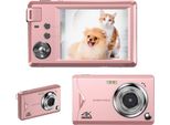 Zelurxx Fotocamera Digitale, 48MP, Fotocamera 1080P Fhd, 3.0 Pollici, Fotocamera Compatta, Zoom Digitale 16X, Portatile, Per Adolescenti Adulti Principianti, Rosa