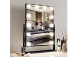 Zelurxx Specchio Per Il Trucco, Con Illuminazione, 12 Led Dimmerabili, Ruotabile A 360°, Luce A 3 Colori, Smart Touch Control Screen, Specchio, Nero, 36 X 47 Cm