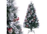 Costway Albero Di Natale Artificiale 180 Cm Con Pigne E Bacche, Albero Di Natale Con Neve, Led Bianchi Freddi, Fibra Di Vetro E Stella, 8 Modalità Verde Bianco