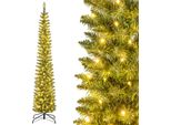 Costway Albero Di Natale Artificiale Da 210 Cm Con 200 Led Bianchi Caldi, Albero Di Natale A Matita, Albero Di Natale Stretto, Albero Di Natale Artificiale Verde