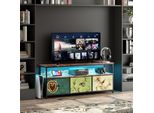 Mobile Tv, Mobile Basso Per Tv, Mobile Tv Con Luci Led Rgb, Lunghezza 137 Cm, Tavolo Tv Con 3 Cassetti, Vani A Giorno, 29,8 X 137 X 56 Cm, Soggiorno, Struttura In Acciaio