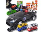 Omna | Auto Della Polizia Con Suono - Nero - Playset Con 6 Auto E Segnali Stradali - Per Un Gioco Creativo E Divertente