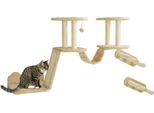 Set Parete Di Arrampicata Per Gatti Pawhut, Arredamento Per Gatti In 3 Pezzi Con Tiragraffi, Posatoi, Scala, Gradini, Tiragraffi, Per Gatti Fino A 5 Kg, Sisal, Beige