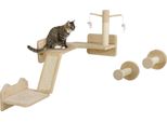 Pawhut Set Parete Di Arrampicata Per Gatti, 3 Pezzi Di Arredamento Per Gatti Con Tiragraffi, Tavole Per Saltare, Tiragraffi, Palla Da Gioco, Per Gatti Fino A 5 Kg, Sisal, Beige