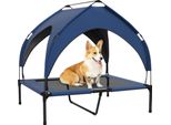Pawhut Lettino Per Cani Rialzato Con Baldacchino, Letto Per Animali, Letto Per Cani Da Esterno Con Baldacchino, Traspirante, Per Cani Di Taglia Grande Blu Scuro Oxford 91 X 76 X 89 Cm
