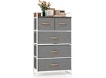 Cassettiera Costway Con 5 Cassetti In Tessuto, Cassettiera Con Struttura In Metallo E Superficie In Legno, Mobile Contenitore 58X30X100Cm Grigio