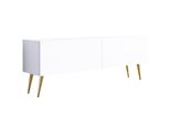Cabinet Tv : Bianco Opaco, Gambe Dorate, 140 X 52 X 32 Cm