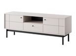 Mobile Tv Con Cassetto E Ante - Cashmere, Gambe In Legno Nero - 153,5 X 56,5 X 39 Cm - Stile Japandi