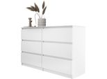 Cassettiera 6 Cassetti, Colore: Bianco Opaco / Marmo Bianco, 120 X 78 X 39 Cm