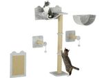 Pawhut Parete Di Arrampicata Per Gatti 5 Pz. Tiragraffi Per Gatti Con Tiragraffi, Amaca, Piattaforma Per Saltare, Tiragraffi Da Parete, Mobili Da Parete Per Gatti Fino A 5 Kg, Poliestere, Grigio Chiaro