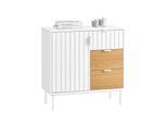 Sobuy FSB91-WN Armadio Da Cucina Madia Buffet Armadio Portaoggetti Cassettiera Bianco-Naturale Wd Circa 75X76X35Cm