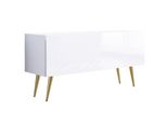 Cabinet Tv : Bianco Opaco / Bianco Lucido, Gambe Dorate, 100 X 52 X 32 Cm