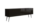 Cabinet Tv : Nero Opaco / Nero Lucido, Gambe Cromate, 140 X 52 X 32 Cm
