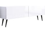 Cabinet Tv : Bianco Opaco / Bianco Lucido, Gambe Nere, 140 X 52 X 32 Cm