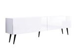 Cabinet Tv : Bianco Opaco / Bianco Lucido, Gambe Nere, 170 X 52 X 32 Cm