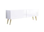 Cabinet Tv : Bianco Opaco / Bianco Lucido, Gambe Dorate, 140 X 52 X 32 Cm