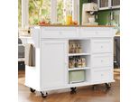Abrihome Carrello Da Cucina Con Rotelle, Carrello Da Pranzo A Isola Con Cassetto E Ripiano Regolabile, Bianco