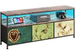 Mobile Tv, Lavagna Tv Con Illuminazione Led, Lunghezza 137 Cm, Tavolo Tv Con 3 Cassetti In Tessuto E Vani A Giorno, 30 X 137 X 78 Cm, Soggiorno