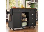 Abrihome Carrello Da Cucina Con Rotelle, Carrello Da Pranzo A Isola Con Cassetto E Ripiano Regolabile, Nero
