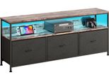 Mobile Tv, Lavagna Tv Con Illuminazione Led, Lunghezza 137 Cm, Tavolo Tv Con 3 Cassetti In Tessuto E Vani A Giorno, 30 X 137 X 57 Cm, Soggiorno