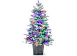 Costway Albero Di Natale Artificiale Da 100 Cm Con Neve E Base, Albero Di Natale Floccato Con 80 Led Multicolore E 148 Punte Di Rami, Albero Di Natale