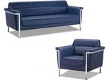 Set Di Divani 3+1 Posti Set Di Divani Poltrone In Pelle Lusso Blu