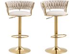 Set Di 2 Sgabelli Da Bar Abrihome, Sedie Da Bar Imbottite Con Rivestimento In Velluto, Sedie Girevoli Con Schienale E Poggiapiedi, Beige