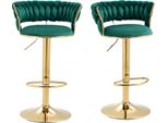 Set Di 2 Sgabelli Da Bar Abrihome, Sedie Da Bar Imbottite Con Rivestimento In Velluto, Sedie Girevoli Con Schienale E Poggiapiedi, Verde