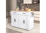 Flieks Carrello Da Cucina A Isola Con 2 Cassetti, Carrello Portavivande Con Piano Di Lavoro Estensibile, Carrello Da Cucina A 2 Ante, Bianco