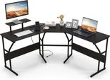 Costway Scrivania A L, Scrivania Angolare Reversibile Con Supporto Per Monitor E Stazione Di Ricarica, Scrivania Per Computer Da Gioco, Scrivania Da Ufficio Nera