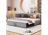 Flieks Letto Imbottito Divano Letto 90X200Cm Con Letto Estraibile, Letto In Legno Letto Per Giovani Letto Per Bambini Divano Letto Con Rete A Doghe, Letto Da Giorno Letto Funzionale Velluto, Grigio