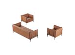 Set Di Sedute Per Ufficio 3 Pezzi 3 Posti Con 2X Poltrona Studio Colore Marrone