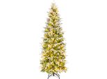 Costway 190 Cm Albero Di Natale Artificiale Con Luci E Neve, Albero Di Natale A Matita Con 280 Luci Led Bianco Caldo E 60 Pigne