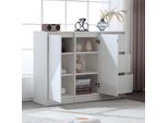 Cassettiera Flieks Con 3 Cassetti E 2 Ante, Credenza Per Soggiorno Con Ripiani Regolabili, Cassettiera 120Cm, Bianco
