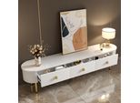 Mobile Tv Abrihome Con 3 Cassetti, Lavagna Con Maniglie E Gambe Dorate, Larghezza 174 Cm, Bianco
