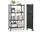Costway Scaffale Pieghevole A 4 Livelli, Scaffale Per Attrezzi Con Ruote Bloccabili, Robusto Scaffale In Metallo, Organizzatore Di Magazzini, Nero