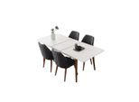 Set Sala Da Pranzo Tavolo Da Pranzo Bianco 4X Sedie Imbottite Tavolo Di Lusso In Legno 5Pcs Set