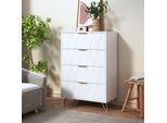 Cassettiera Proximax Con 4 Cassetti, Cassettiera, Contenitore Alto, Cassettiera Con Gambe In Metallo, Cassettiera Piccola Per Camera Da Letto, Soggiorno, Guardaroba, Corridoio, Bianco