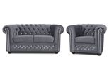 Set Divano Chesterfield 2+1 Posti Design Imbottito Nuovo