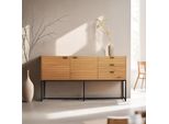 Credenza 2 Ante E 3 Cassetti Melaminico Decoro 160 Cm Legno E Nero - Oviala Judith