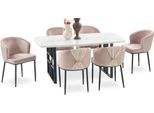 Set Sala Da Pranzo Moderna Sedie Imbottite Rosa Nero Tavolo Rettangolare
