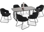 Set Sala Da Pranzo Tavolo Nero Piano Di Lavoro In Legno Sedie Imbottite Seduta