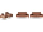 Set Di Divani 2 Posti Poltrona Marrone Acciaio Inox Pelle Moderna Legno Divani Divano