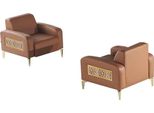 Poltrona Set Di 2 Poltrone In Pelle Acciaio Inox Marrone Legno 1 Posto Morbido