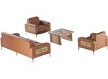 Set Divano Marrone 3 Posti Poltrona Tavolino Moderno Pelle Legno Acciaio Inox